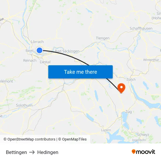Bettingen to Hedingen map