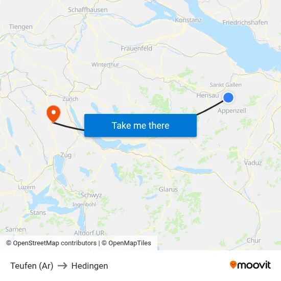 Teufen (Ar) to Hedingen map