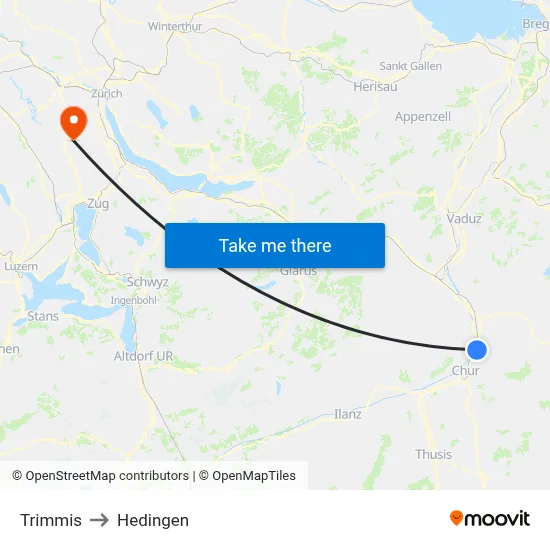 Trimmis to Hedingen map