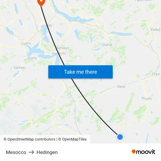 Mesocco to Hedingen map