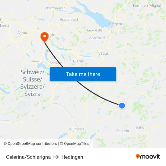 Celerina/Schlarigna to Hedingen map