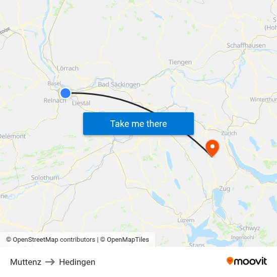 Muttenz to Hedingen map