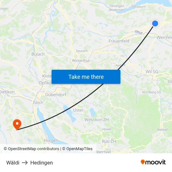 Wäldi to Hedingen map