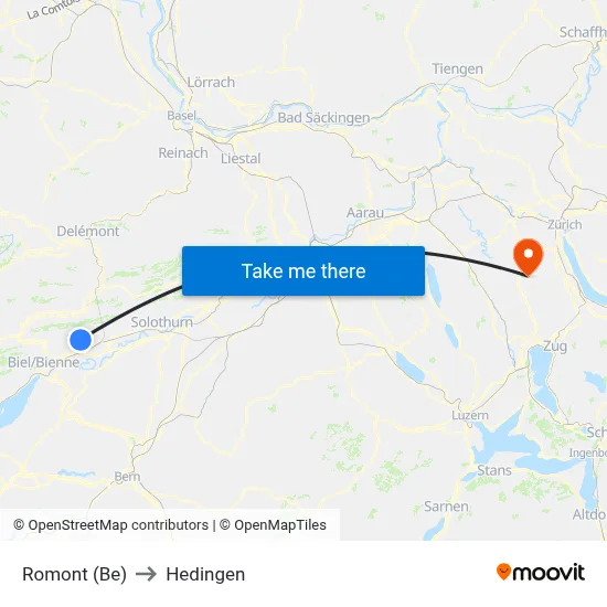Romont (Be) to Hedingen map