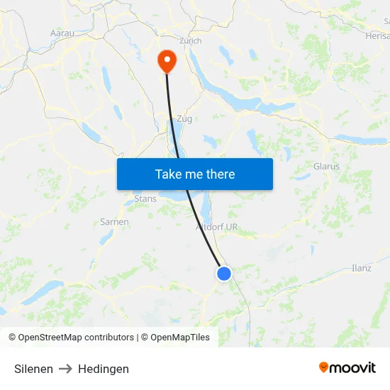 Silenen to Hedingen map