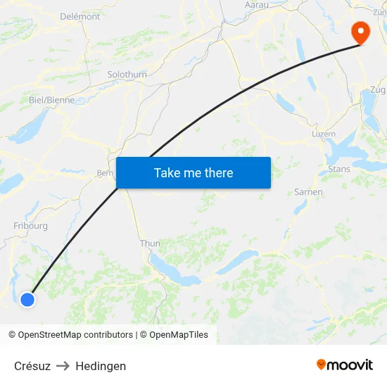 Crésuz to Hedingen map