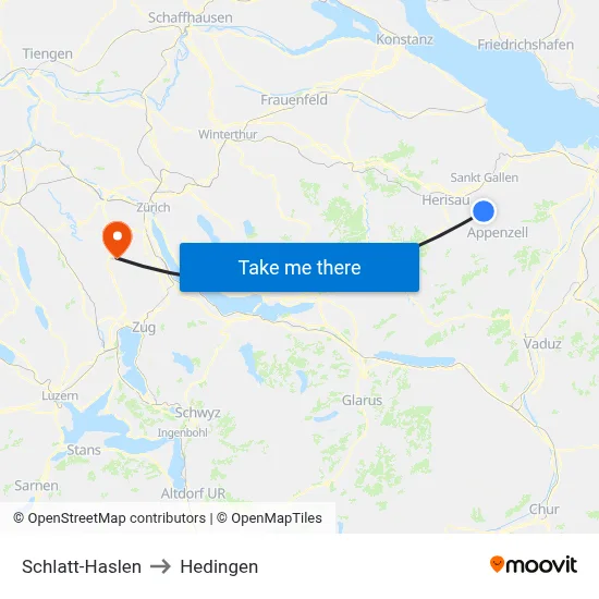 Schlatt-Haslen to Hedingen map