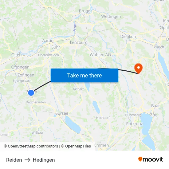 Reiden to Hedingen map