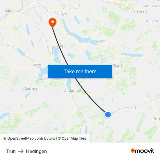 Trun to Hedingen map