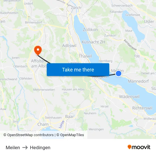 Meilen to Hedingen map