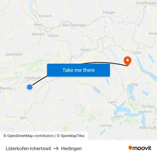 Lüterkofen-Ichertswil to Hedingen map