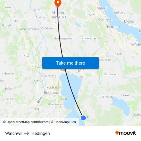 Walchwil to Hedingen map