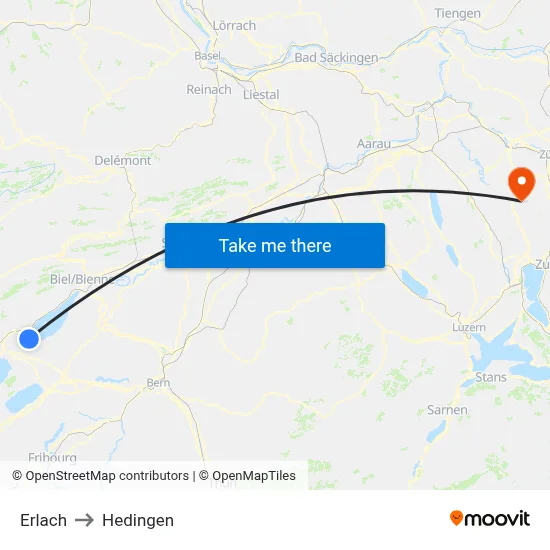 Erlach to Hedingen map