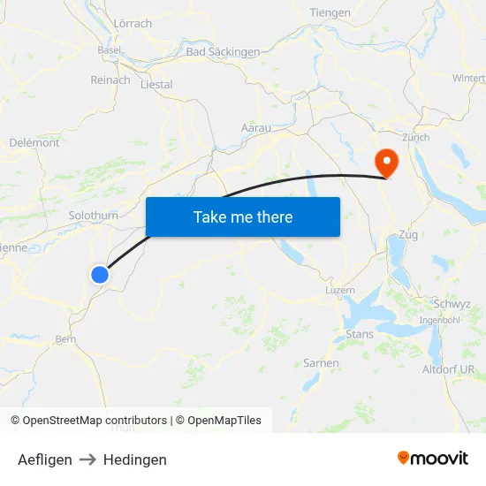 Aefligen to Hedingen map