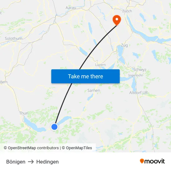 Bönigen to Hedingen map