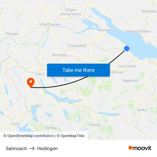 Salmsach to Hedingen map