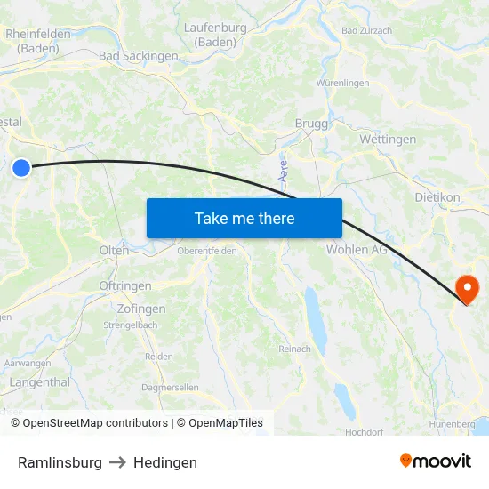 Ramlinsburg to Hedingen map
