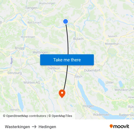 Wasterkingen to Hedingen map