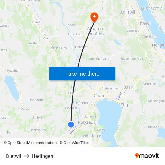 Dietwil to Hedingen map