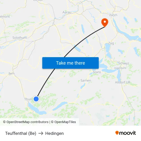 Teuffenthal (Be) to Hedingen map
