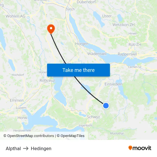 Alpthal to Hedingen map