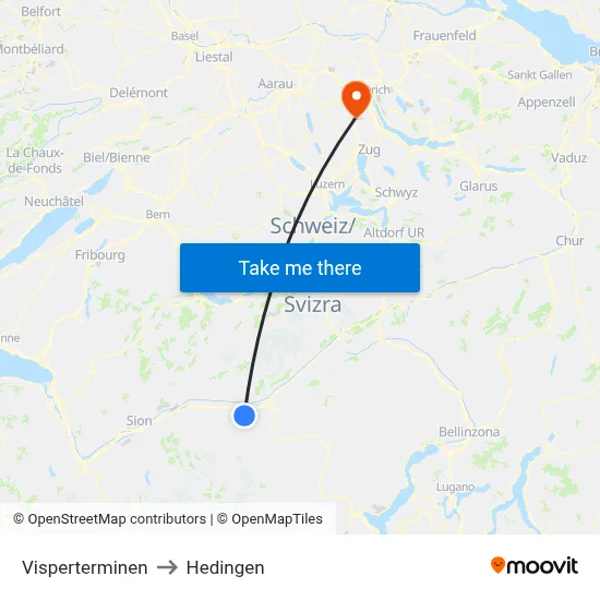 Visperterminen to Hedingen map
