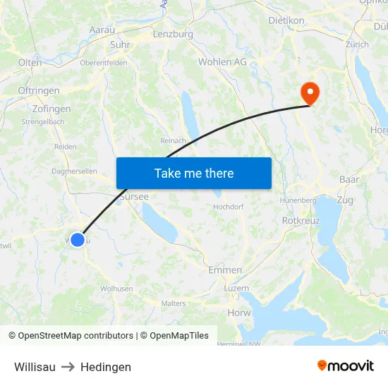Willisau to Hedingen map