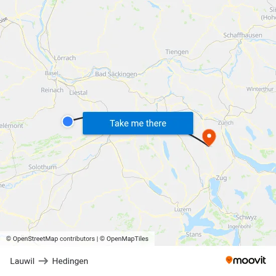 Lauwil to Hedingen map