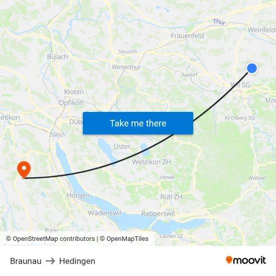 Braunau to Hedingen map