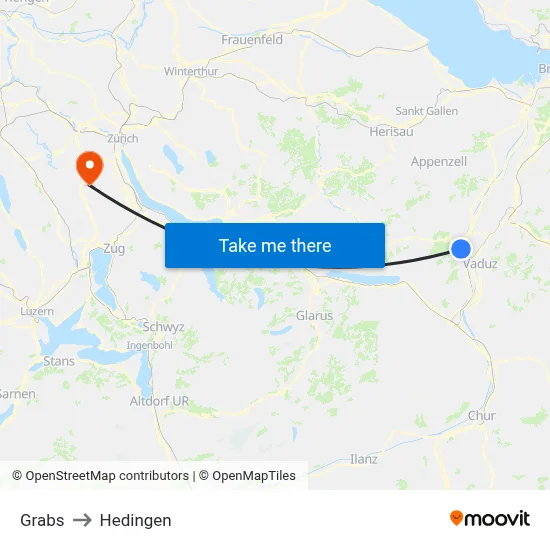 Grabs to Hedingen map