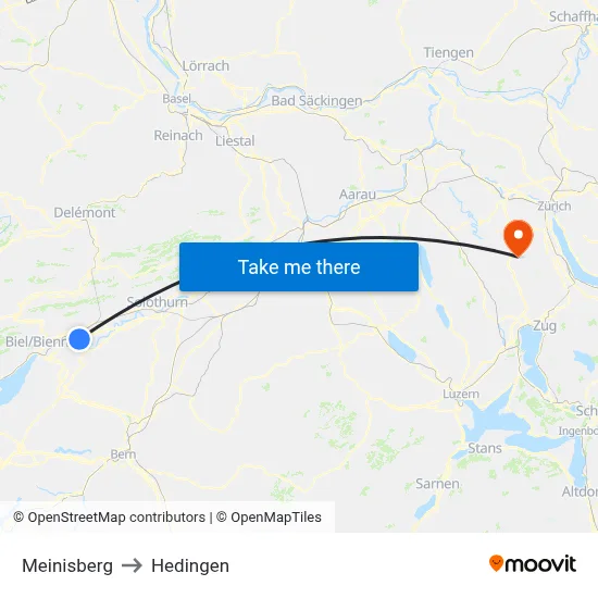 Meinisberg to Hedingen map