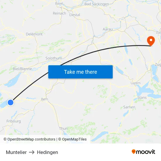 Muntelier to Hedingen map