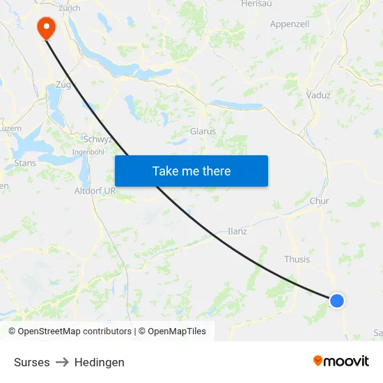 Surses to Hedingen map