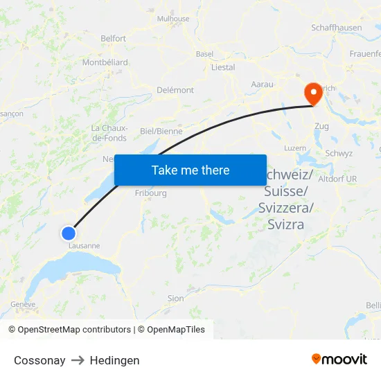 Cossonay to Hedingen map