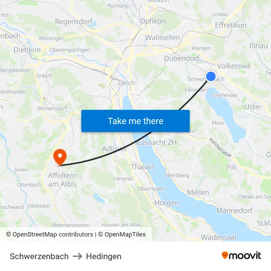 Schwerzenbach to Hedingen map