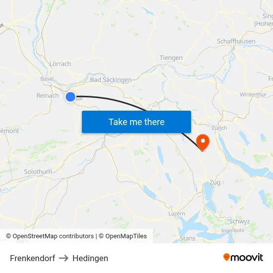 Frenkendorf to Hedingen map