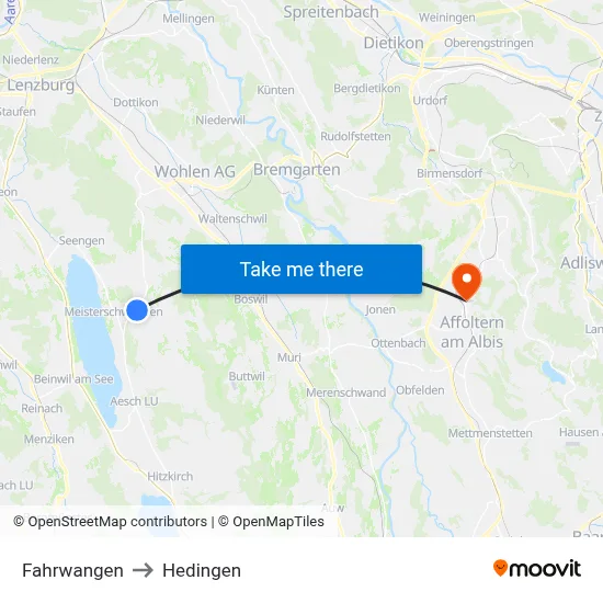 Fahrwangen to Hedingen map