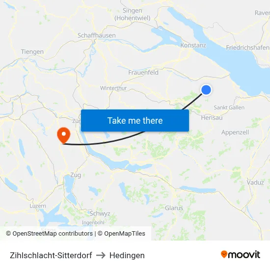 Zihlschlacht-Sitterdorf to Hedingen map