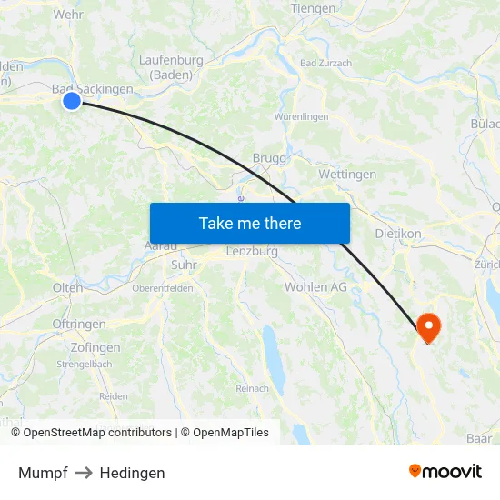 Mumpf to Hedingen map