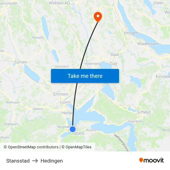 Stansstad to Hedingen map