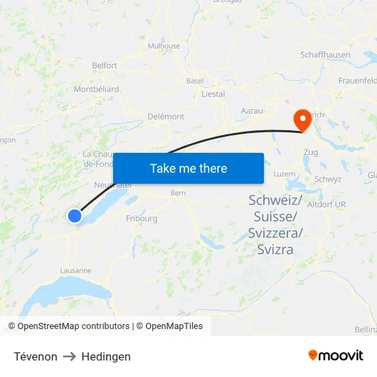 Tévenon to Hedingen map