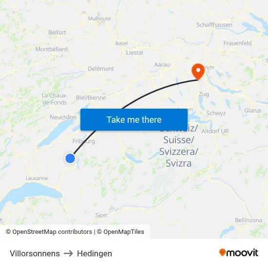 Villorsonnens to Hedingen map