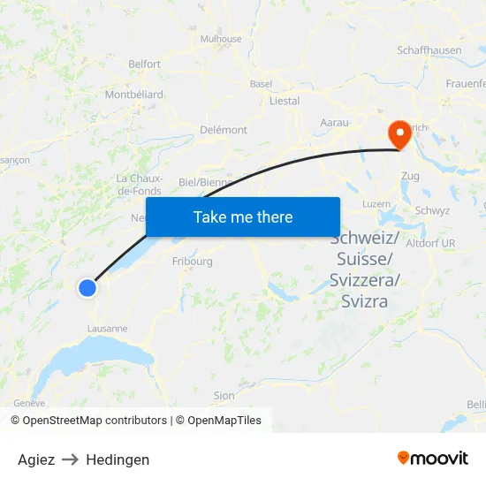 Agiez to Hedingen map