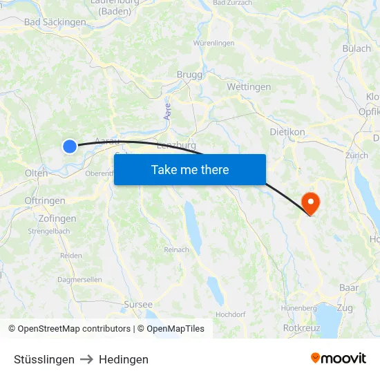 Stüsslingen to Hedingen map