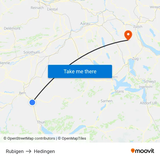 Rubigen to Hedingen map