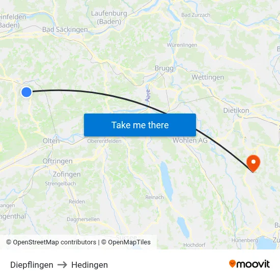 Diepflingen to Hedingen map