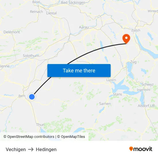Vechigen to Hedingen map