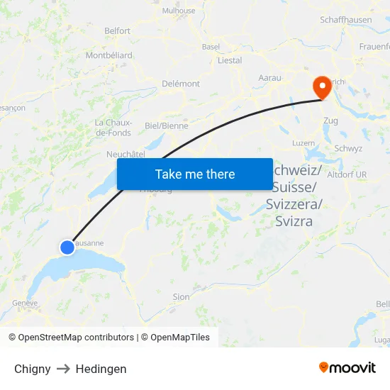 Chigny to Hedingen map