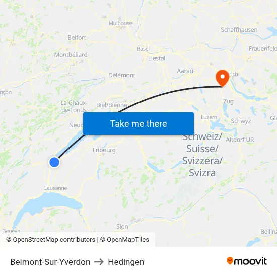 Belmont-Sur-Yverdon to Hedingen map