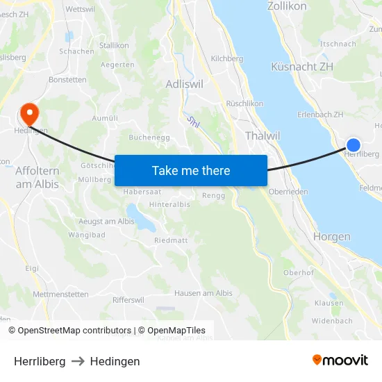 Herrliberg to Hedingen map